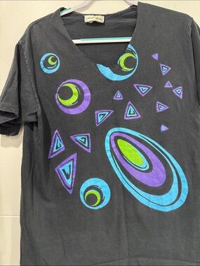 Jacques Moret Black T‑Shirt with Neon Blue, Purple and Lime Orb Print
